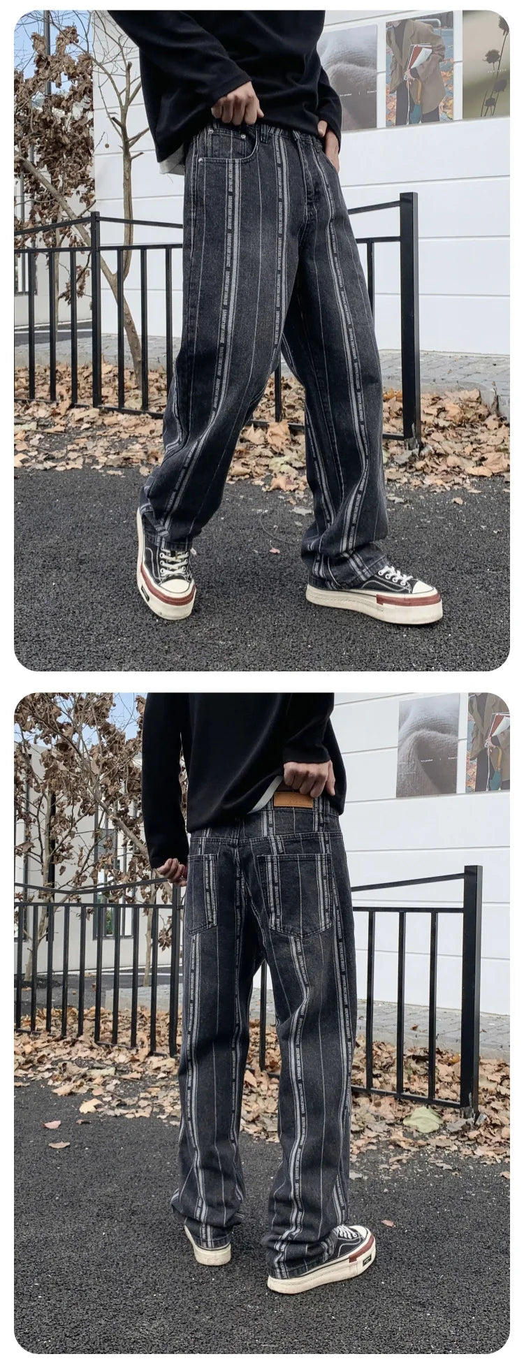men streetwear brand fashion hip hop loose casual straight stripe motorcycle denim jeans pant cityboy y2k jeans trousers unique jeans style 2393