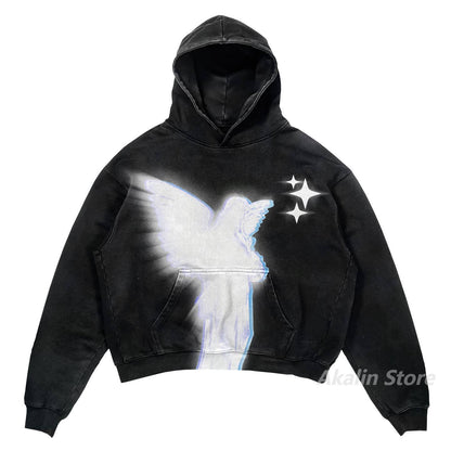 Harajuku streetwear men Oversized angel Print Hoodies Women Tops tracksuit men Couples Sweatshirt Goth Y2k Clothes men clothing Street King Limited