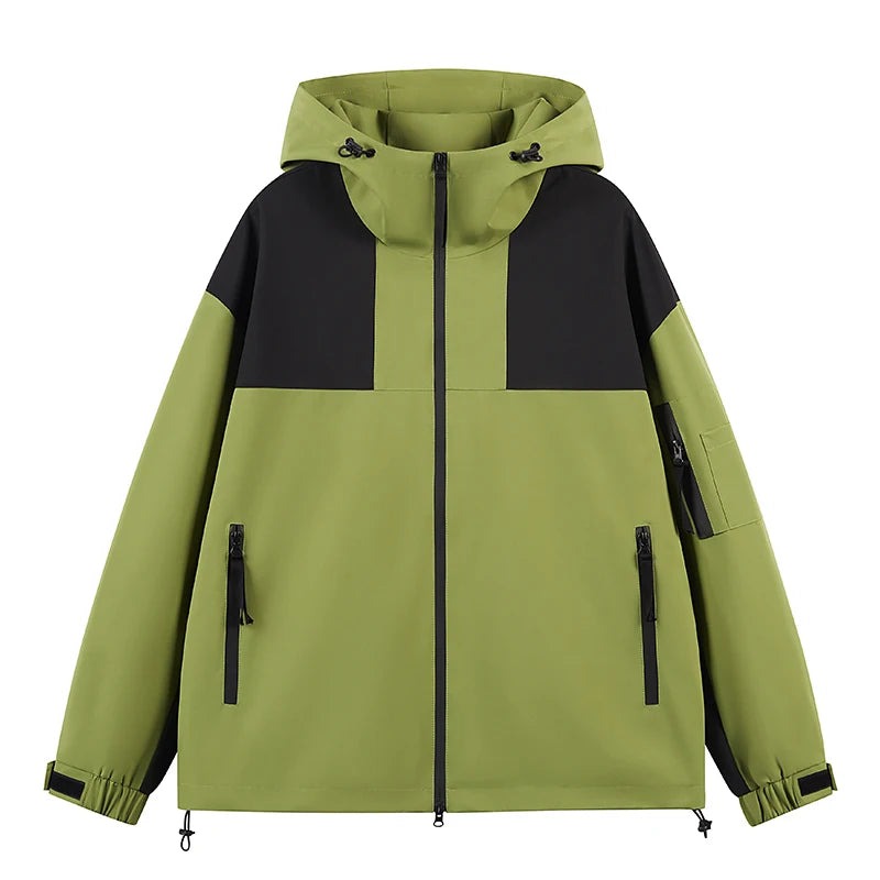 autumn new punching jacket waterproof outdoor wear man fashion splicing colour collision leisure jacket basic unisex coats clean everyday pants