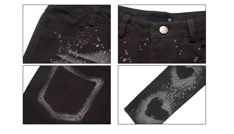 fashion loose streetwear denim pants unisex casual graffiti print wide legs jean pants hip hop trousers joggers mens baggy jeans unique joggers style 1893