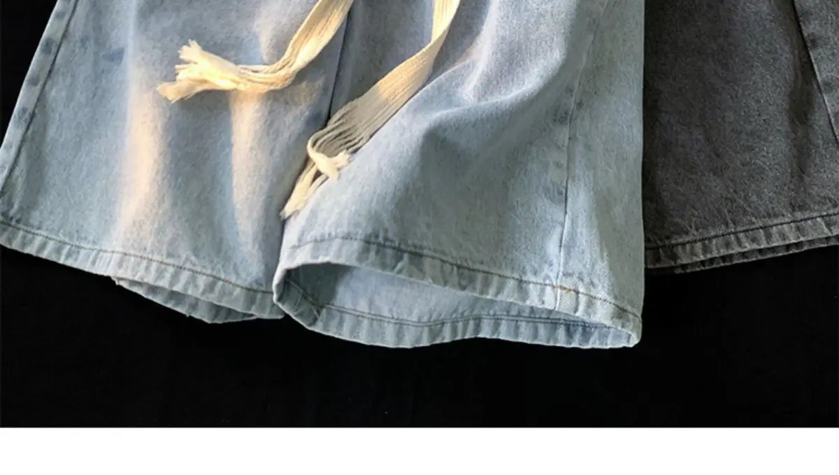 American denim shorts men's summer thin denim shorts elastic waist loose American retro high street pants men clothing y2k tops Street King Limited