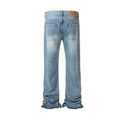 streetwear ropa hombre lightning pattern washed split jeans for men washed pocket baggy casual denim trousers oversized cargos 1 multi-pocket cargos