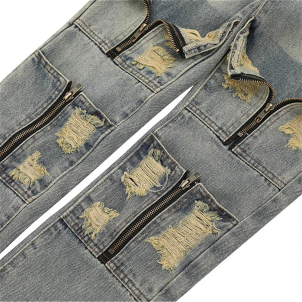2024 ripped jeans high street straight trousers destroyed hole baggy denim pants vintage retro hip hop 1 unique jeans style 4489