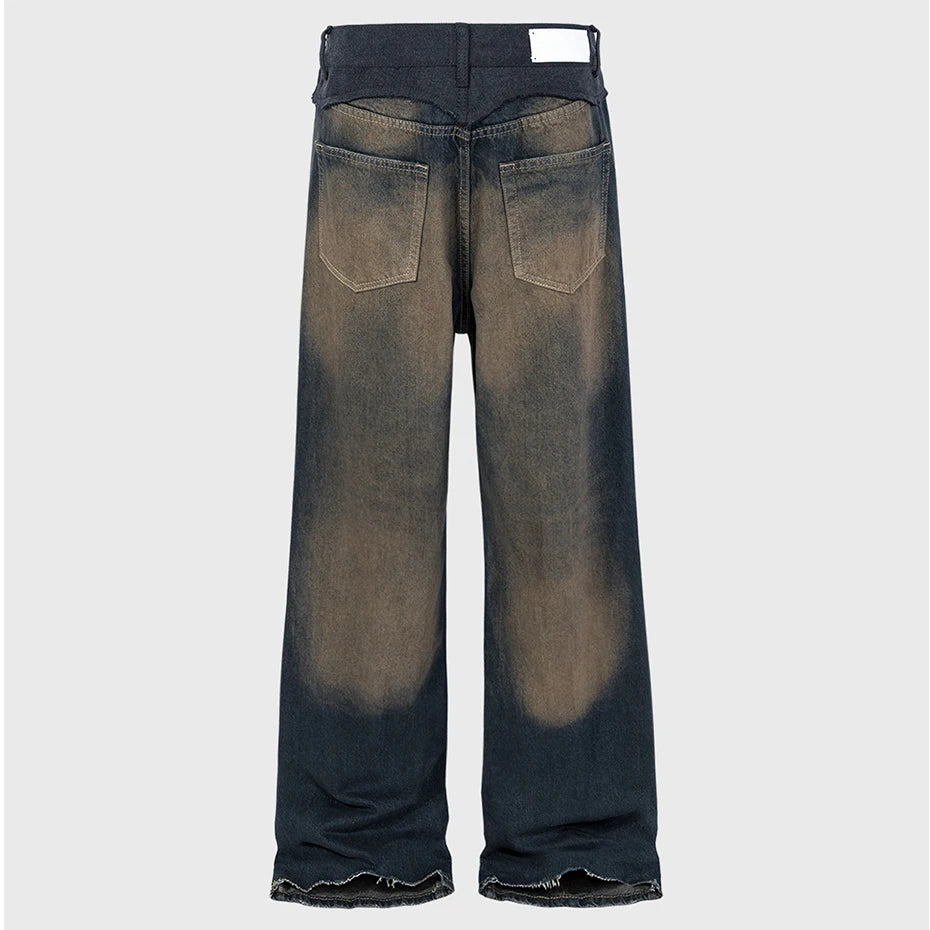 men vintage blue jeans luxury designer patchwork baggy denim pants loose straight jeans trousers urban skinny jeans