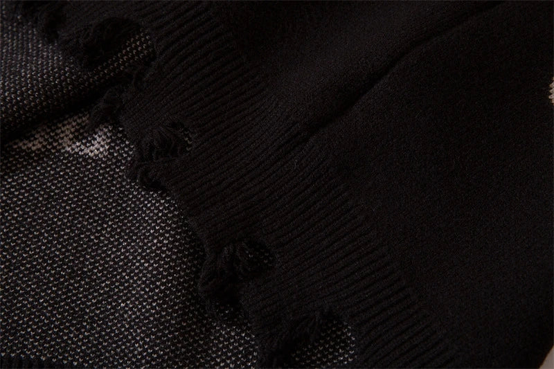 Half High Collar Goth Women Men Sweaters Oversized Long Sleeve Knitted Pullovers Y2k Men Ripped Sweater Harajuku Streetwear Tops Street King Limited