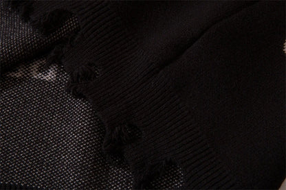 Half High Collar Goth Women Men Sweaters Oversized Long Sleeve Knitted Pullovers Y2k Men Ripped Sweater Harajuku Streetwear Tops Street King Limited