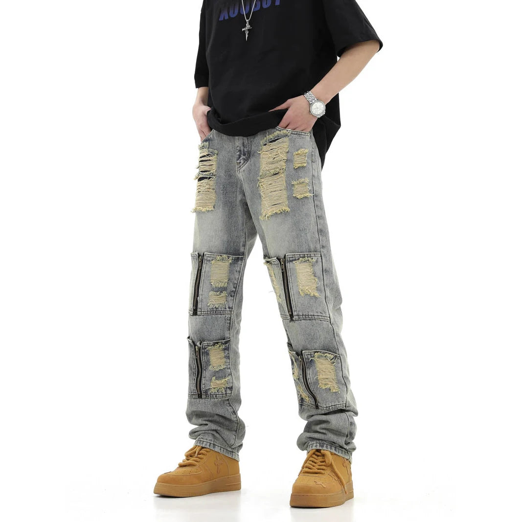 2024 ripped jeans high street straight trousers destroyed hole baggy denim pants vintage retro hip hop 1 ripped baggy denim