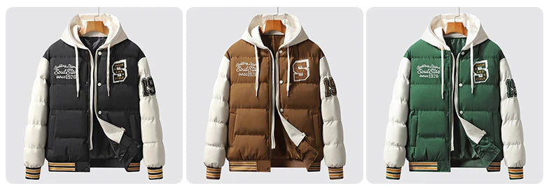 Winter Warm Parka Men Women Hooded Patchwork Baseball Jackets Embroidered Loose Casual Cotton-padded Fashion Outwear Couple New Street King Limited