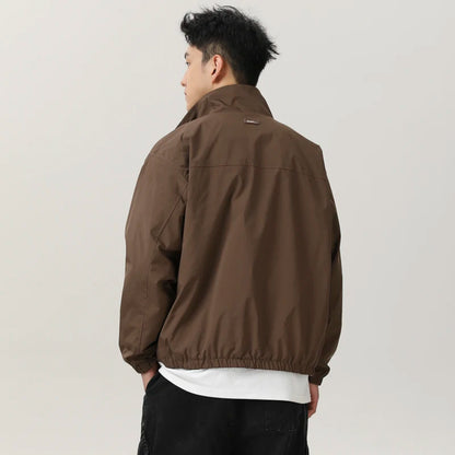 double side wearable coach jacket men streetwear fashion cleanfit splice plaid loose casual outdoor cargo jacket boyfriend coat multi-pocket cargos