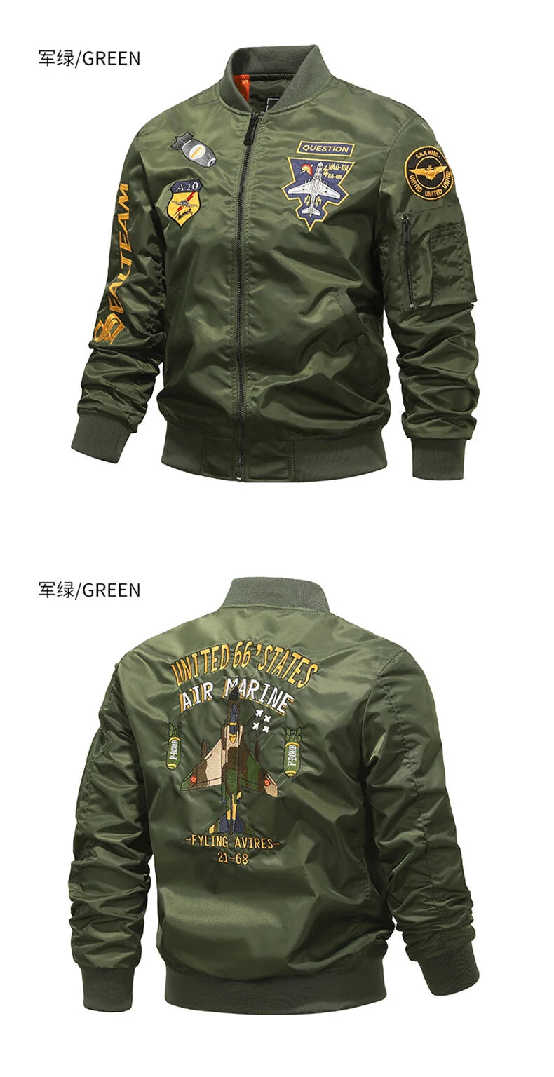 mens spring and autumn thin army green black yellow motorcycle pilot baseball uniform sports jacket mens hip hop style jacket unique default style 1488