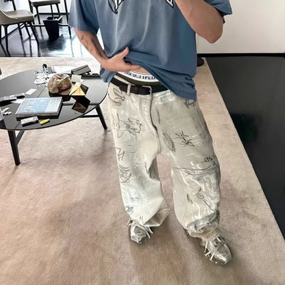 hand painted graffiti washed baggy jeans for men and women y2k streetwear pantalones hombre casual denim trousers oversized 1 unique jeans style 882