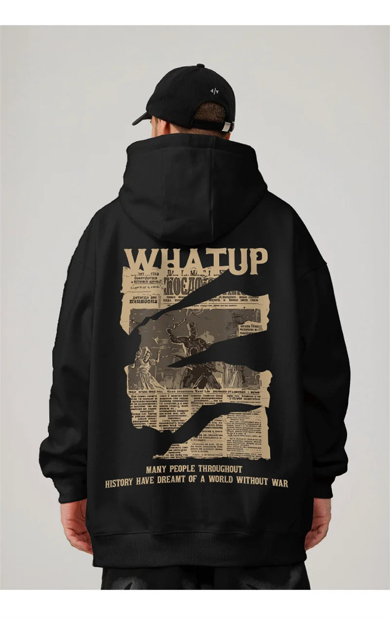 New Gothic Newspaper Graphic Print Hooded Sweatshirt For Men Fleece Hip Hop Fashion Pullover Hoodies Autumn Y2K Streetwear Hoody Street King Limited