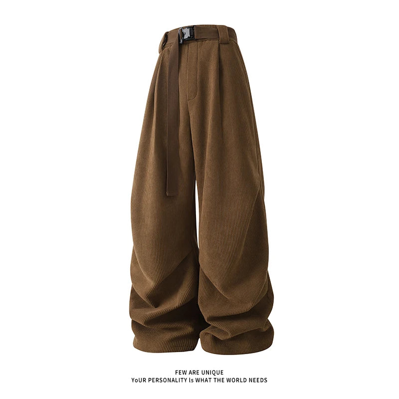 winter mens wide leg straight sweatpants korean fashion warm fleece track pants male casual thermal trousers with long belt unique joggers style 1088