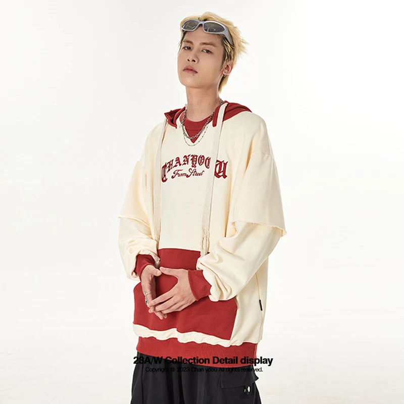 2023 Autumn Color Patchwork Hoodie Men Hip Hop Streetwear Letter Embroidered Sweatshirt Y2K Unisex Harajuku Couple's Pullover Street King Limited