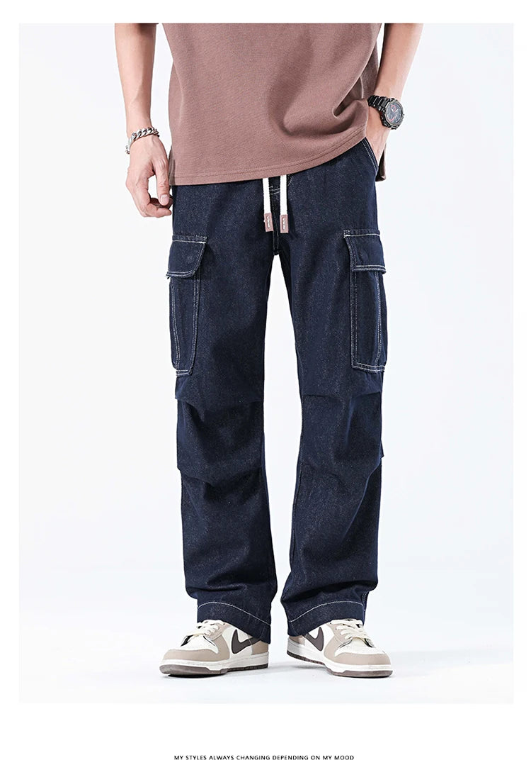 men autumn summer streetwear fashion plus size loose casual straight cargo jeans pant campus boy jeans trousers unique cargo style 2273