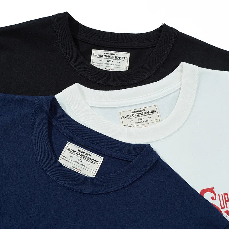 Vintage Amekaji Letter Printed T-shirt Men 2022 Spring Summer New Round Neck Short Sleeve Motorcycle T Shirt Cotton Tees Street King Limited