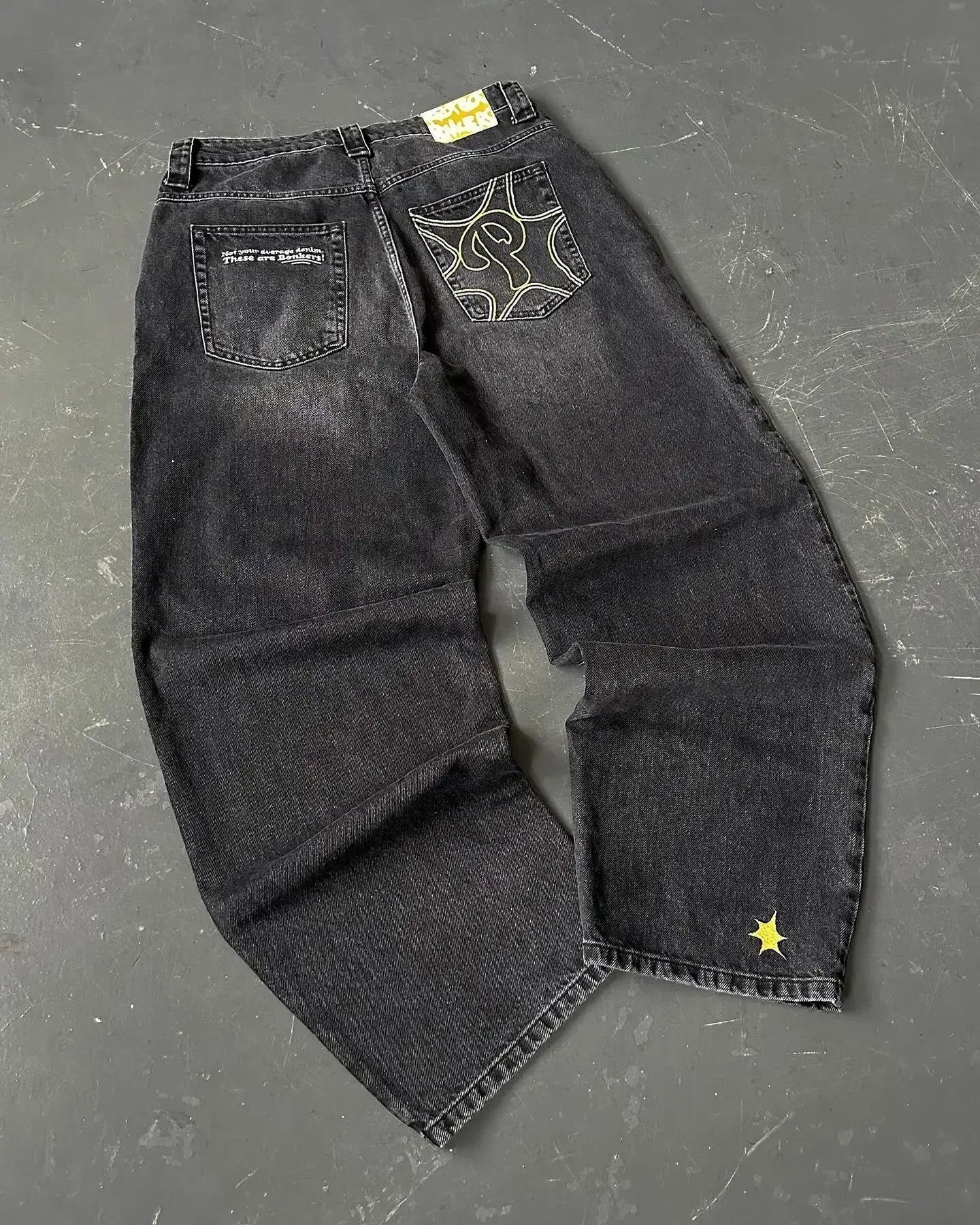 Y2K Mens Pants Letter Embroidered Retro Blue Loose Jeans High Waist Wide Leg Pants Harajuku Hip Hop Protect Streetwear Jeans Street King Limited