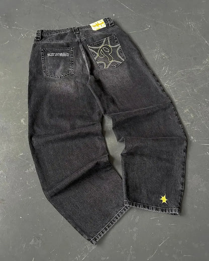 Y2K Mens Pants Letter Embroidered Retro Blue Loose Jeans High Waist Wide Leg Pants Harajuku Hip Hop Protect Streetwear Jeans Street King Limited