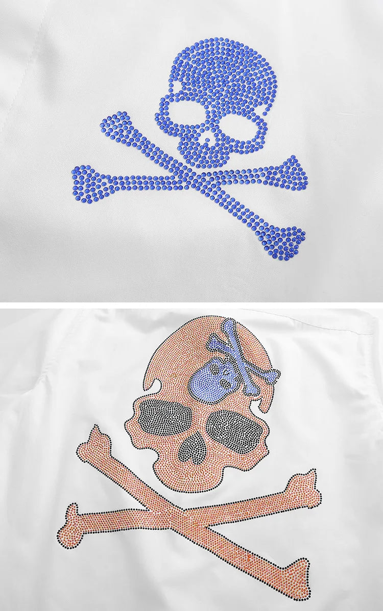 New 2021 Luxury Men Classic Steampunk Skull Monster diamond Fashion Cotton Casual Shirts Shirt High Quality Short Sleeves A64 Street King Limited