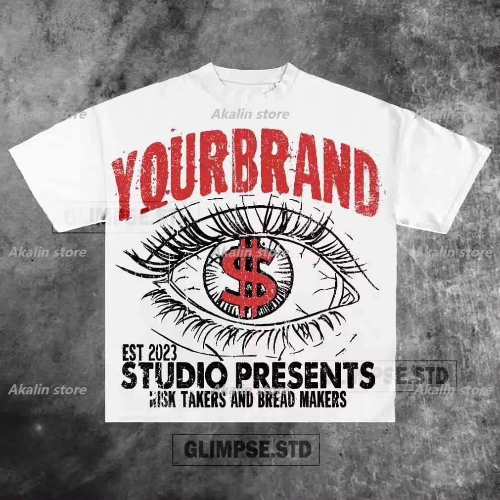 American Fashion Pattern Print Summer Cotton T-shirt Men Y2K New Street Hip Hop Retro Spot Short Sleeved Couples Casual T-shirt Street King Limited
