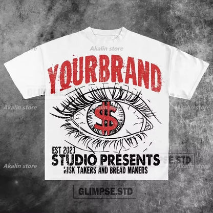 American Fashion Pattern Print Summer Cotton T-shirt Men Y2K New Street Hip Hop Retro Spot Short Sleeved Couples Casual T-shirt Street King Limited