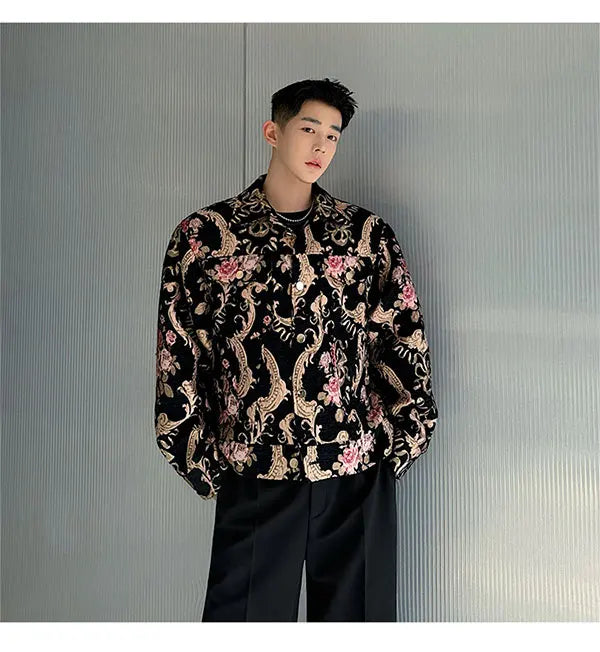men palace style retro jacquard flower fashion show loose jacket man party dress vintage coat costumes spring autumn clothes unique default style 1238