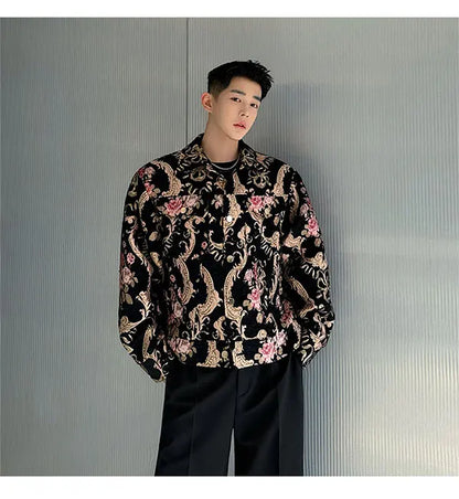 men palace style retro jacquard flower fashion show loose jacket man party dress vintage coat costumes spring autumn clothes unique default style 1238