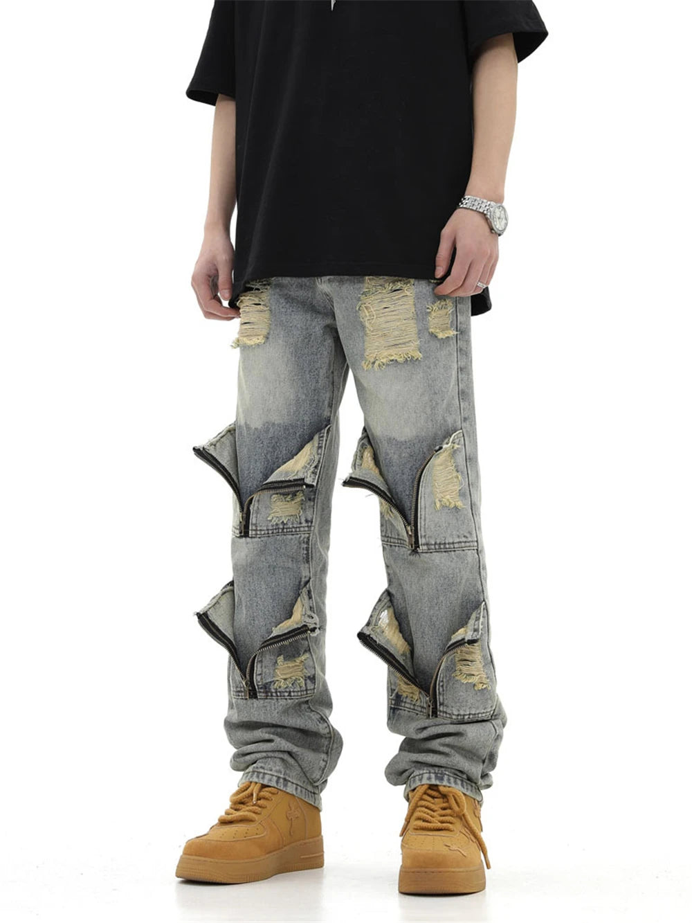 2024 ripped jeans high street straight trousers destroyed hole baggy denim pants vintage retro hip hop 1 unique jeans style 4492