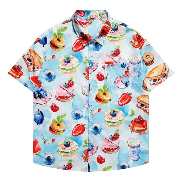 Men's Summer Shirts Various Small Cakes Print Cute Colourful Clothing Button Stylish Casual Tops Hawaiian Holiday Tops Unisex Street King Limited