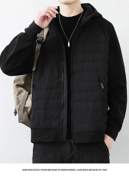 90 duck down jacket men fashion splice loose casual lightweight down hooded down jacket winter warm hoody coat outerwear unique default style 1134