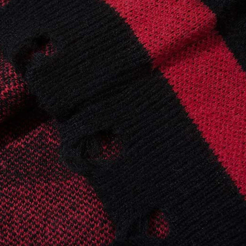 2023 Hip Hop Striped Knitted Sweater Streetwear Butterfly Graphic Distressed Ripped Pullover Men Harajuku Casual Knitwear Unisex Street King Limited