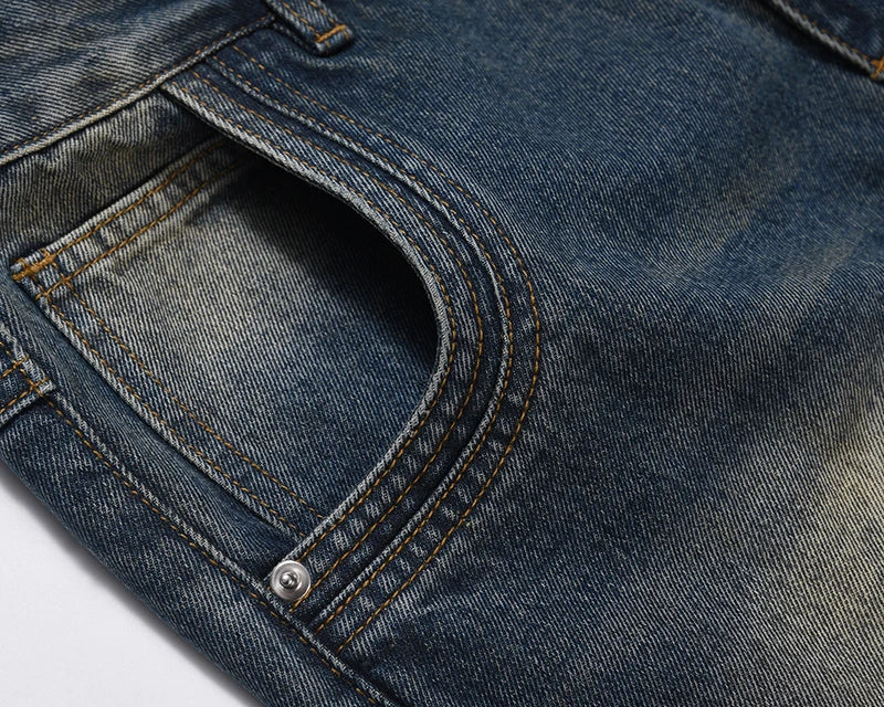mens retro washed denim jeans loose straight pants 2023 new fashion streetwear trousers hip hop casual zipper jean pants joggers unique joggers style 1489