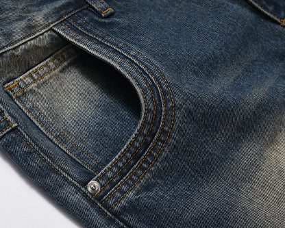 mens retro washed denim jeans loose straight pants 2023 new fashion streetwear trousers hip hop casual zipper jean pants joggers unique joggers style 1489