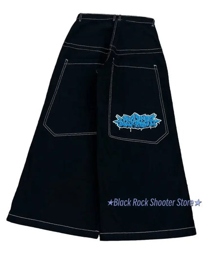 harajuku y2k streetwear wexwear jeans gothic hip hop letter embroidery baggy jeans pants womens high waist wide leg trousers unique jeans style 2082