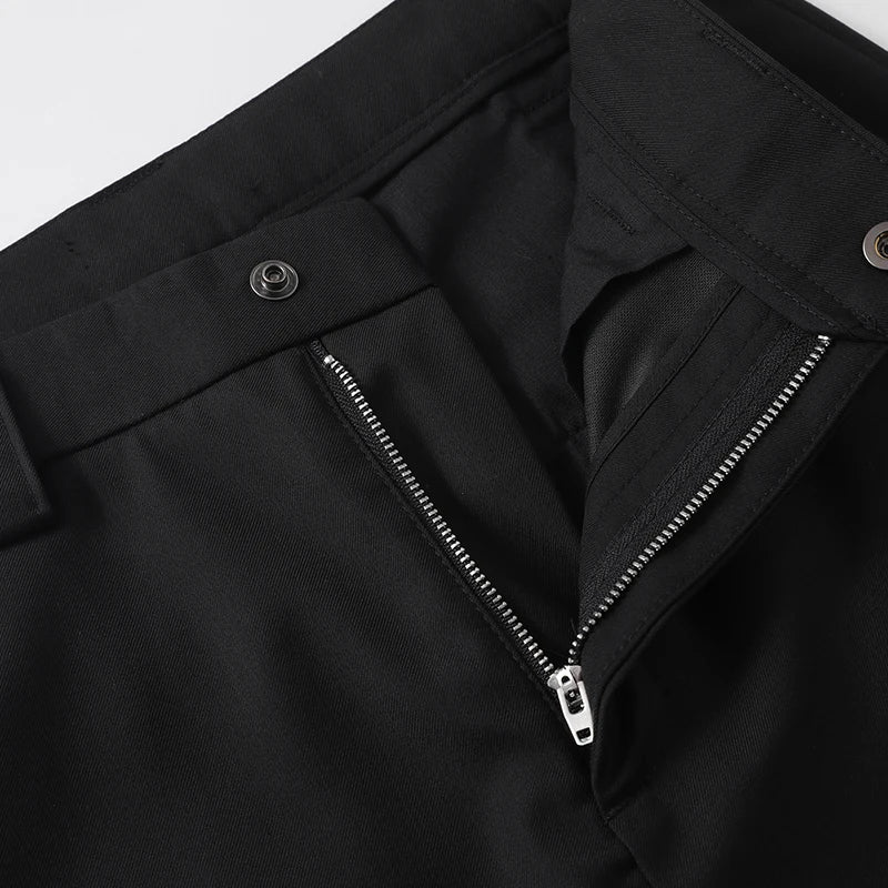 extended length edition wrinkle fashion men streetwear fashion hip hop vibe loose casual straight black suit pant trousers unique default style 1819