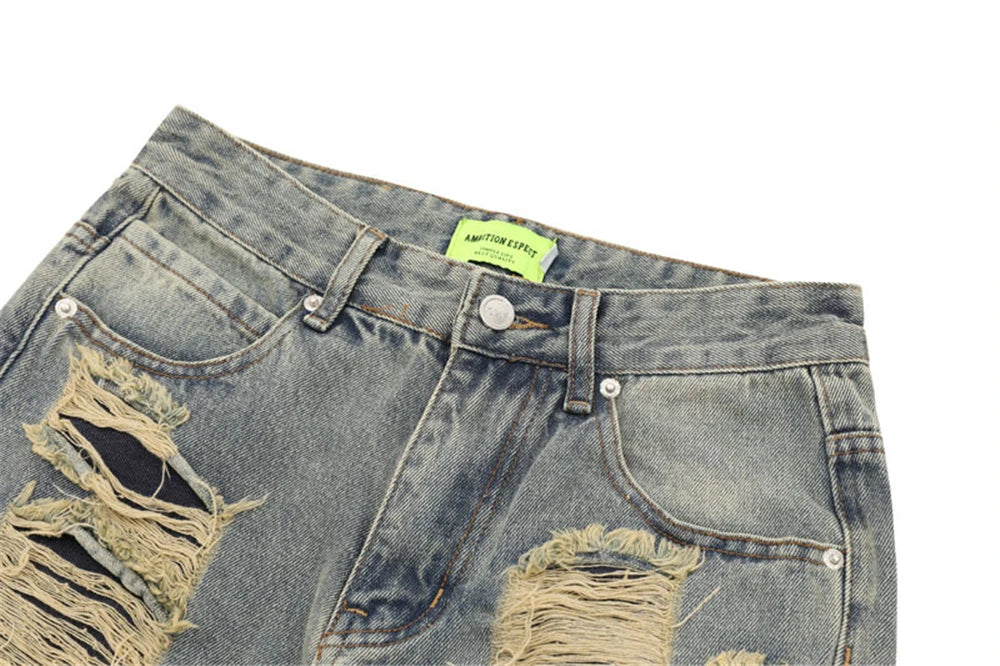 2024 ripped jeans high street straight trousers destroyed hole baggy denim pants vintage retro hip hop 1 unique jeans style 4499