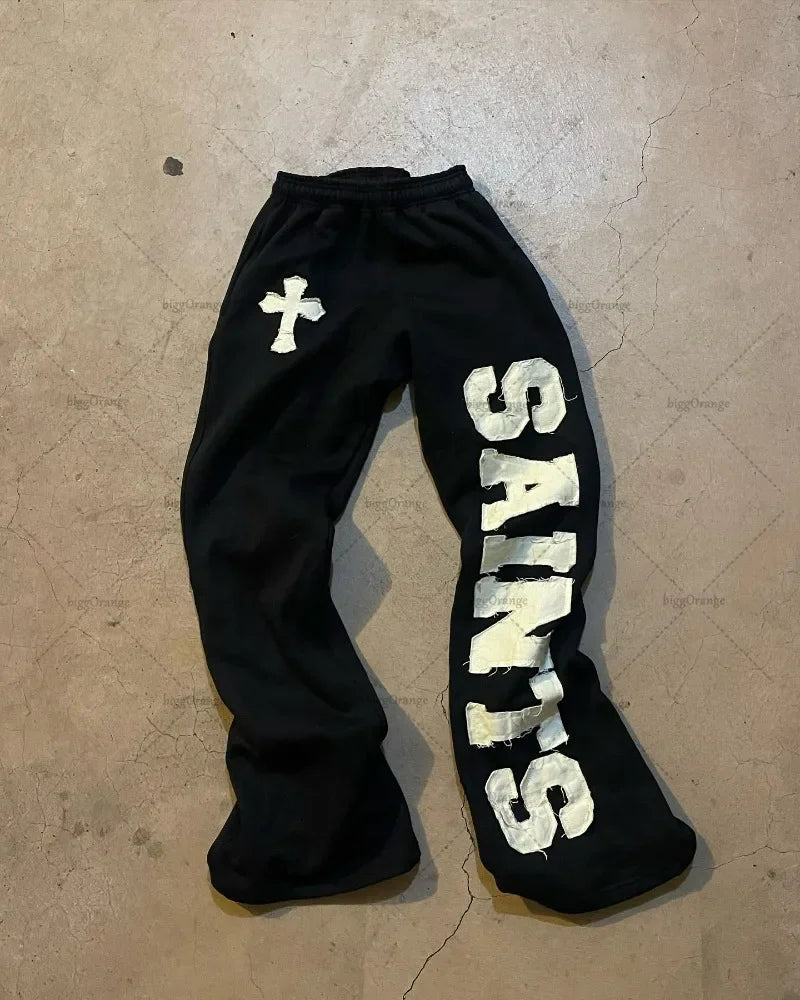 european and american new embroidered oversized trousers men y2k trendy hip hop knitted pants loose casual wide leg pants women unique default style 3476