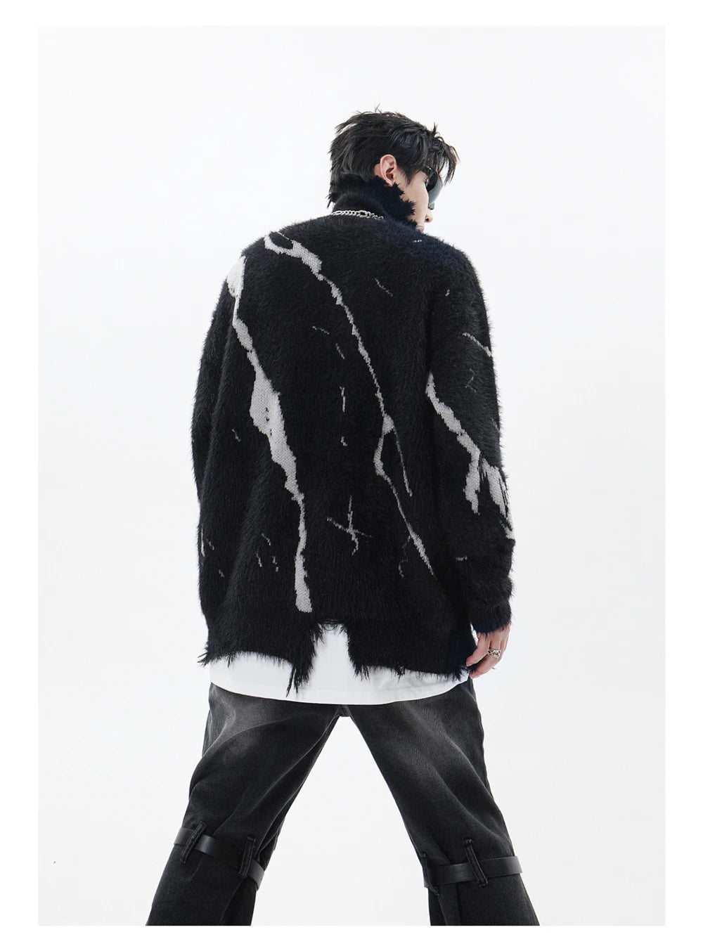 Distressed Splicing Turtleneck Sweaters Men Women Pullover Knit Sweater Jumper Fall Winter Hip Hop Streetwear Black Sweater Y2K Street King Limited