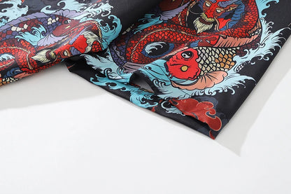 Streetwear Dragon Print Hawaiian Shirt Mens Hip Hop Harajuku Streetwear Button Up Dragon Print Hawaiian Shirt Mens Hip Hop Harajuku Streetwear Button Up Beach Shirt Chinese Style Short Sleeve Casual Tops Shirt Fashion Sweater Jacket With Graphic Design For Men