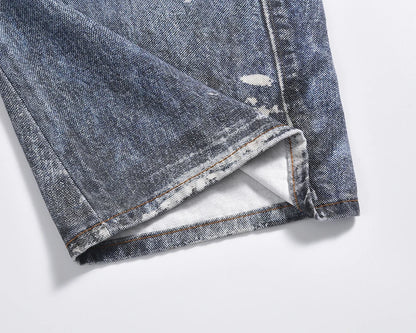 high street chain print frayed washed baggy jeans for men and women y2k casual loose denim trousers ropa hombre casual pants unique jeans style 410