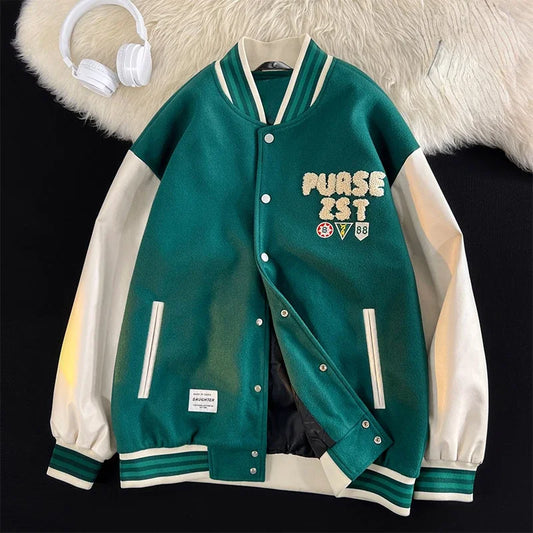 bomber jacket men women high quality suede fabric ins hip hop streetwear varsity jackets new brand baseball coat relaxed fit trousers