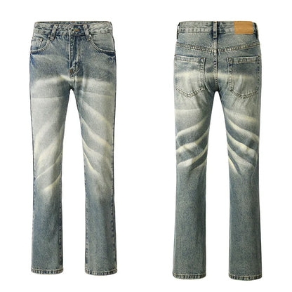 retro striped washed denim jeans flare pants unisex hip hop fashion streetwear harajuku loose straight y2k mens jeans joggers unique joggers style 3373
