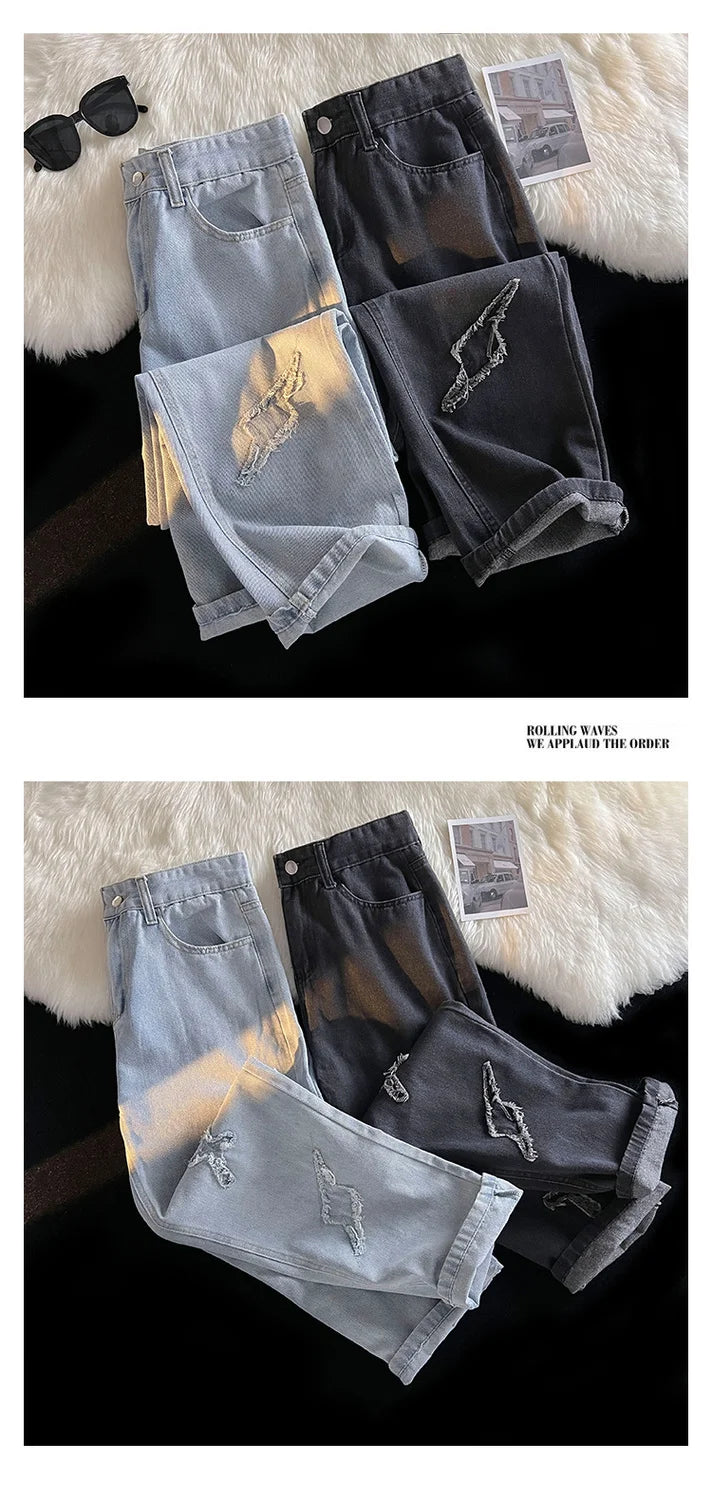 Korean Street Style Retro Pants Raw Edge Cross Jeans Design Y2K Personality Men and Women Niche Hip-hop Loose Sports Jeans Street King Limited