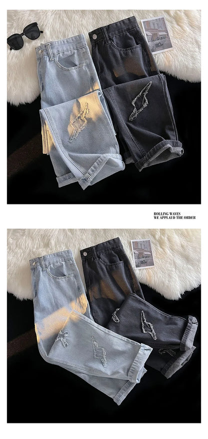 Korean Street Style Retro Pants Raw Edge Cross Jeans Design Y2K Personality Men and Women Niche Hip-hop Loose Sports Jeans Street King Limited
