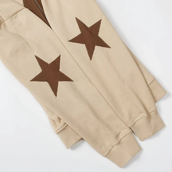 American Zip Up Hoodie Jacket Y2K Grunge Vintage Star Patch Punk Gothic Loose Hooded Sweatshirt Coat Harajuku Cotton Streetwear Street King Limited