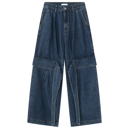 men fashion baggy jeans irregular patchwork loose straight denim pants 2023 new man blue casual oversized jeans trouser unique jeans style 942