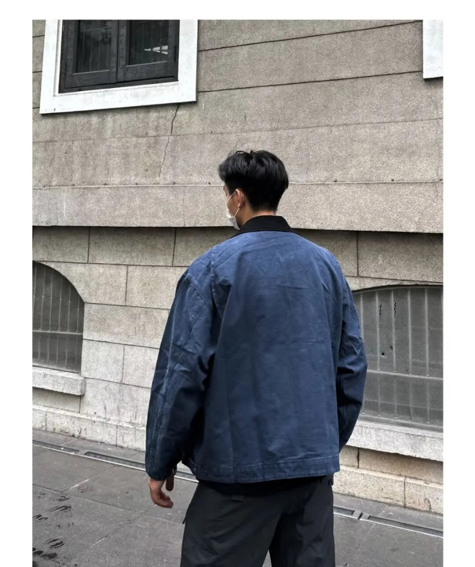 american trendy tooling mens jackets vintage solid distressed bomber coats patchwork zipper pocket high street short outwear unique shorts style 3463