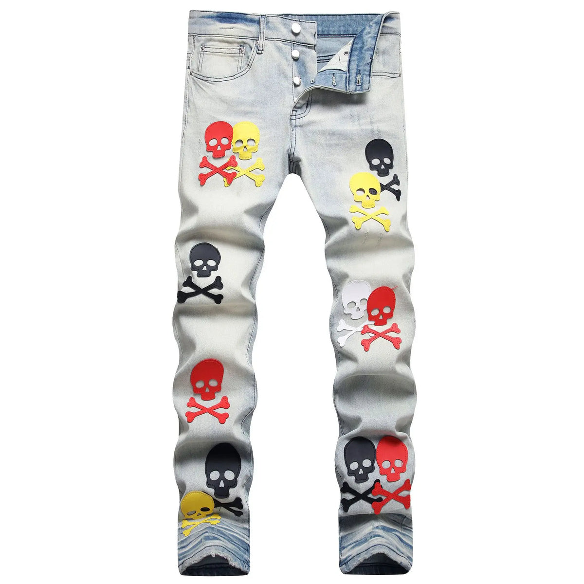 2023 brand new patch light skull head bone chemist tie dyed jeans cotton denim pants comfort casual skinny jeans 32 44 266 unique jeans style 5647