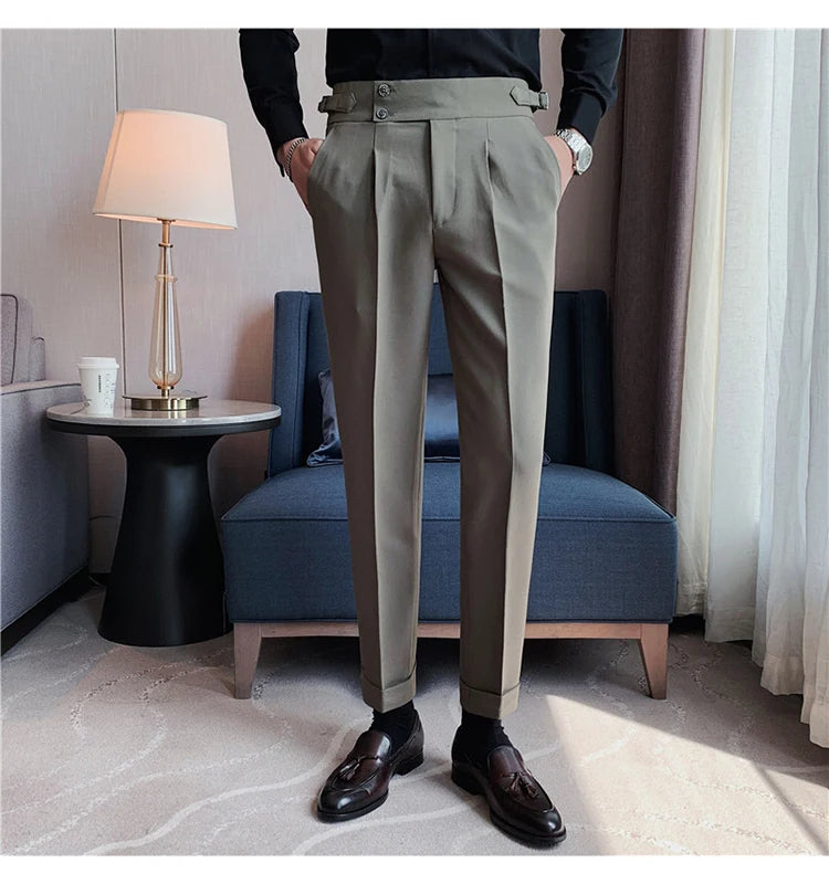 2024 High Quality Business Casual Draped High-waist Trousers Men Solid Color Formal Pants Male Formal Office Social Suit Pants Street King Limited