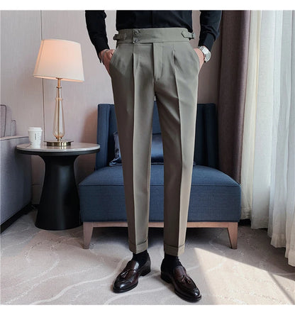 2024 High Quality Business Casual Draped High-waist Trousers Men Solid Color Formal Pants Male Formal Office Social Suit Pants Street King Limited